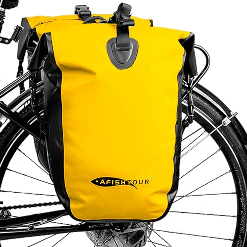 AFISHTOUR Borsa da sella impermeabile per bicicletta, 25 l, per portapacchi posteriore, borsa per la spesa, per computer portatile, colore giallo