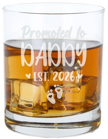 Vaso de whisky promocionado a papá, regalo de anuncio de bebé, bourbon grabado promocionado a papá, ideas de revelación de embarazo, vaso de whisky para papá, regalos para él