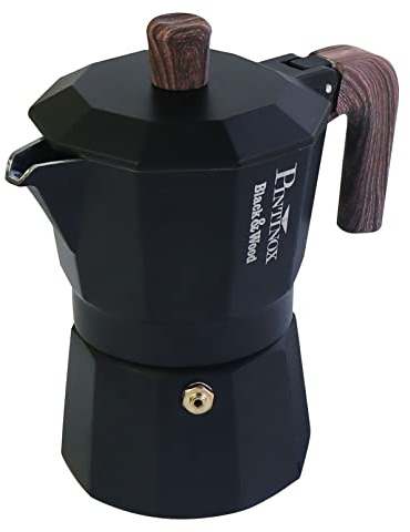 PINTINOX Black&Wood Moka Espressokocher für 6 Tassen (304 ml, Schwarz)