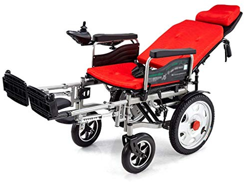 Sedia a rotelle,Schienale pieghevole elettrico Intelgent con braccioli posteriori Fp Poggiapiedi basculanti per anziani Auto di soccorso per disabili Veicolo a quattro ruote Rosso