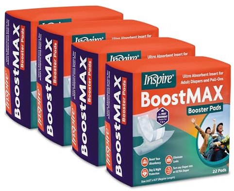 Inspire Incontinence Booster Pads Super Absorbent Absorbs Over 5 Cups | Liner Women and Men | Inserts for Adult Diapers Overnight 88 Count
