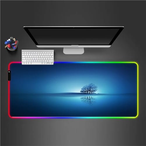 RGB Tapis de Souris Gaming Grand Tapis de Souris XXL 800x300x4mm 14 Modes d'éclairage LED Lumineuse Tapis de Souris Mouse Pad Rétroéclairage pour Gamer Clavier PC, Arbre Paysager