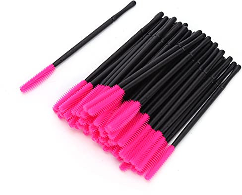 Cepillo de Pestañas de Silicona, 50 Unids/set Cepillo de Pestañas Desechables Pinceles de Maquillaje Rímel Aplicador Herramienta de Belleza, Mini Cepillo de Pestañas (Rosa roja)