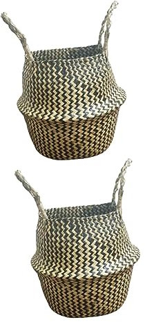 MAGICLULU 2St Aufbewahrungskorb für Wäsche klappkorb faltkorb Algen Körbe zusammenklappbarer einkaufskorb einmachgläser Weidenkorb handgefertigter Korb mit Griffen Stroh Blumentopf Seetang