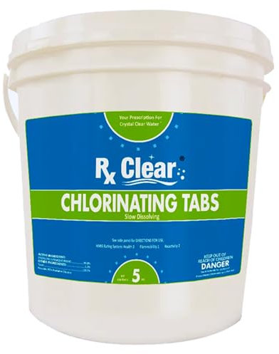 Rx Clear 1 Inch Chlorine Tabs | 5 Pounds | Use Tablets as Bactericide, Algaecide, & Disinfectant in Swimming Pools | Stabilized, Long Lasting, Slow Dissolving, & UV Protected