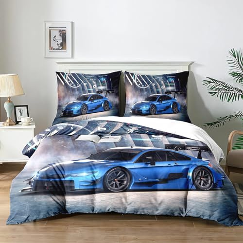 Yzehomijia Rennwagen Bettwäsche Set für Jungen 140x200 cm - Cooles Extremsport Design aus weicher Mikrofaser mit 2 Kopfkissen 65×65cm (P2×140