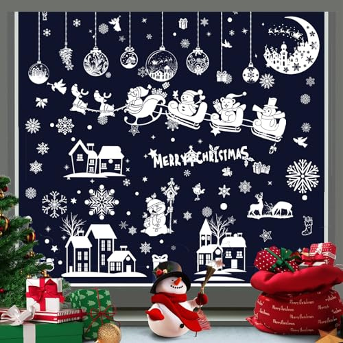 Wybtbm Fensterbilder Weihnachten Selbstklebend Schneeflocken Fensterdeko, Wiederverwendbare Statische Weihnachtsfensterbilder, Winter Fenstersticker Schneeflocken Fensteraufkleber Deko 274PCS