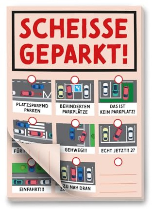 iSecur 50x Scheiße geparkt A6 Block Falschparker Zettel Auto - kfz798 | Scheiße geparkt Notizblock für Falschparker und Parkidioten, zum Ankreuzen, Nachricht für die Windschutzscheibe vom Auto