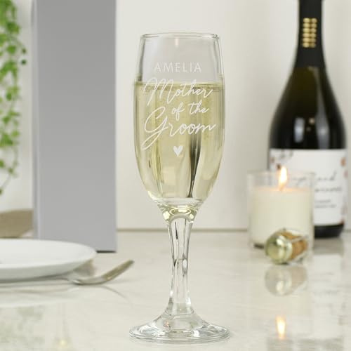 Custom Personalised Mother of The Groom Flute Glass with Box. Ideal for Weddings.