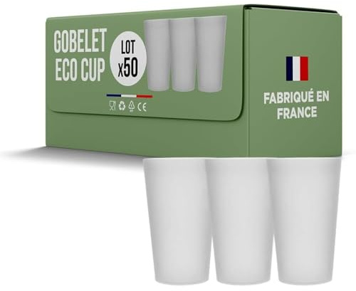 SPARKLERS CLUB Gobelet Ecocup Réutilisable 50 cl Givré Lot de 50 | Polypropylène PP Sans BPA, Fabrication Française, 150 Lavages Lave-Vaisselle, Givré Translucide, Empilable, Recyclable