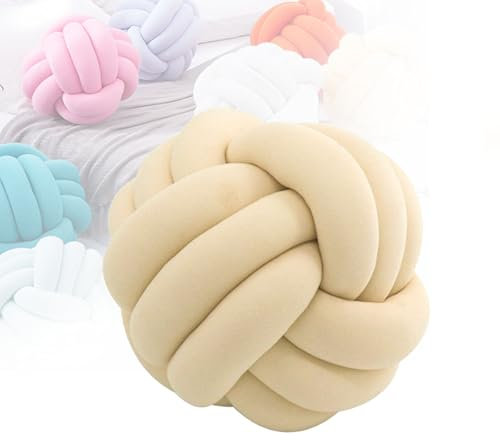 GYWZTJ Knoten Kissen, Knotenkissen, Zierkissen Aesthetic Sofakissen aus Teddysamt, Kissen Knotent, Bett Deko Kissen Runden für Kind Schlafzimmer, 26 x 26cm (Milchig weiß)