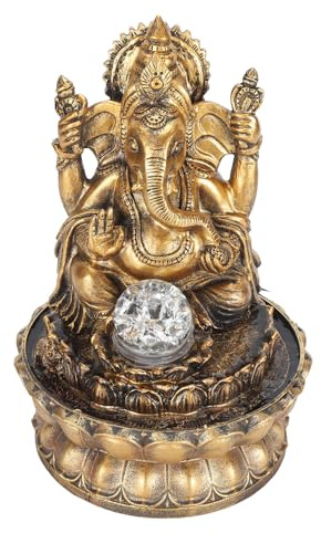 Fuente de agua de resina, imágenes de Ganesha fuente de agua interior decorativo relajante mejorar la circulación de la humedad del agua LED sudeste asiático Buda fuente de agua para escritorio