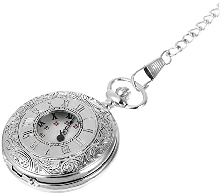 SAFIGLE Romanische Taschenuhr aus Zinklegierung, Silber, Vintage | Quarzwerk mit Kette, Dekoratives Design, Geschenk für Geburtstag und Jubiläum