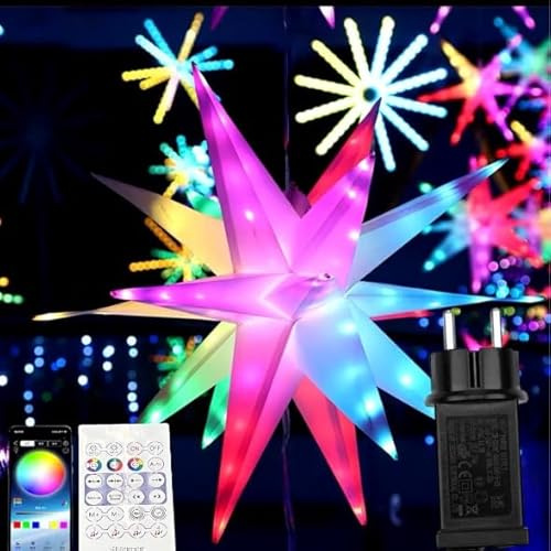 Stella Luminosa 3D RGB 60cm gestibile daTelecomando e App Bluetooth IP44 31V Luci per Esterni e Interni, Effetti Musicali, Decorazioni Natalizie Balconi e Puntale Albero