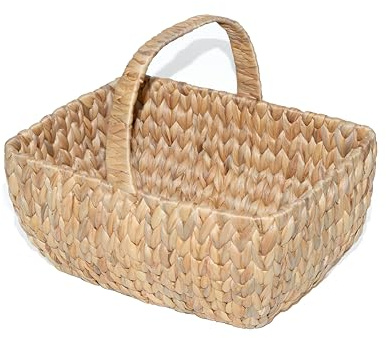 Wickerfield Water Hyacinth Blanket Basket with Handles, Wicker Shopping Baskets with Handle, Rattan Wicker Storage Basket for Blankets, Gift Hamper Empty, Blanket Storage Baskets Living Room