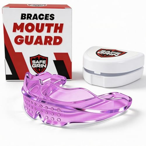 Mouth Guard for Braces - No Boil Sports Mouthguard for Kids & Teens, Upper & Lower Teeth Protection for Football, Lacrosse, Hockey & Baseball, Medical-Grade Silicone, Pink