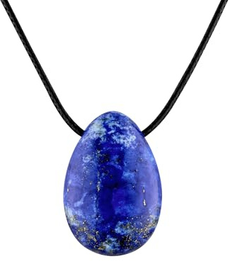 PURAJA Edelstein Anhänger aus echtem Naturstein: Lapislazuli | Kristall Kette mit Tropfen Anhänger inkl. edlem Kordband | Premium Heilstein/Glücksstein aus hochwertigen Mineralien