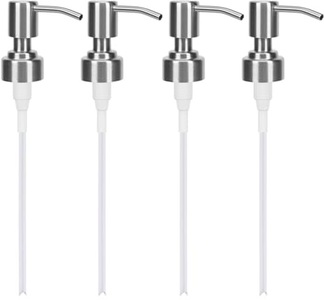 TAIHOBO Dispensador de Jabón de Repuesto, 4 Piezas Bomba de Repuesto en Acero Inoxidable para Dispensador Jabon Baño, Cabezal de Recambio de Dosificador Jabon Baño, para Cabezas con Rosca de 26 a 28mm