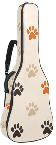 KengjuTesu 43 Zoll Akustikgitarre Softcase mit Rucksackgurt und 2 Taschen Hundepfotenmuster, keine Polsterung, Rucksack Wasserdicht Oxford Tuch Bassgitarre Gigbag für Konzertgitarre, mehrfarbig,