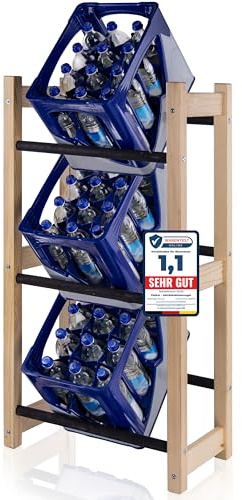 PATKAR Getränkekistenregal 3 Kisten [EXTRA STABIL] - Getränkeregal Weinregal für Jede Kistensorte (Made in Europe) - Standfestes Kistenregal freistehend - Regal Getränkekisten aus hochwertigem Holz