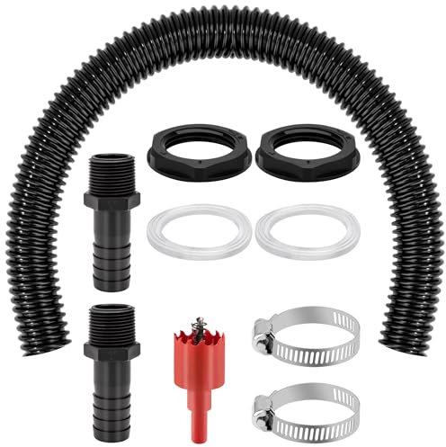 Kit di Collegamento per Serbatoio Acqua Piovana, connettore per canna piovana, 2 raccordi per tubi da 25 mm e Tubo da 50cm con dadi di bloccaggio, per Unire Serbatoi d'Acqua