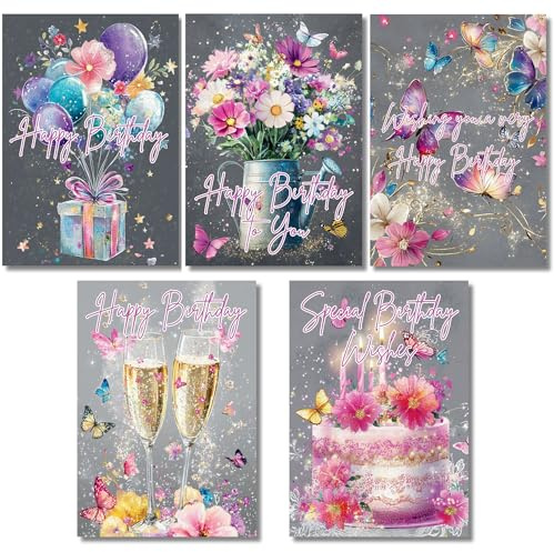 Birthday Cards Multipack For Female Adults 10 Cards Total 5 Different Designs A5 When Folded With Storage Box
