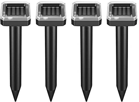 4X Solar Maulwurfschreck, solarbetrieben, mit extremen Wirkradius, mit Ultraschall, für Maulwurf Gopher Schlangen Wühlmaus und Nagetier -Black