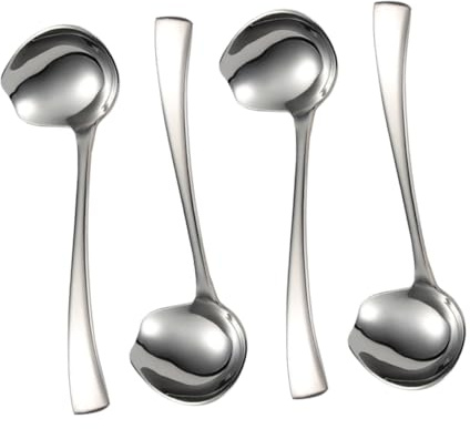 Ciieeo Stainless Steel Sauce Spoons 4pcs Deep Soup Spoons Long Handled Mirror Finish for Soup Pasta Sauces and Holiday Dinners