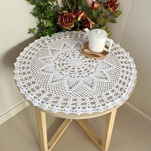 Rund Häkel-Tischdecken, 60CM Vintage-Häkelspitzen-Deckchen Handgefertigt Weiße Baumwolle Tischdekoration Gehäkelte Tischdecke Spitzen Tischdecke Tischsets Für Hochzeiten Und Abendessen Zuhause Party