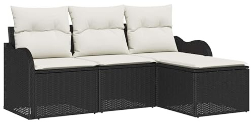 vidaXL Trädgårdsoffset med lagring 4 pcs Svart konstrotting, Trädgård och terrass, modern modulär utesoffa, rektangulär loungemöbel, hållbar utemöbel, sommardekor