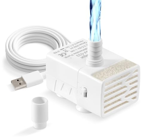 Novique Bomba de agua sumergible de 200 l/h, ultra silenciosa, USB, bomba de fuente pequeña con 2 boquillas para acuario, pecera, fuente hidropónica, baño de pájaros, paneles solares para estanque