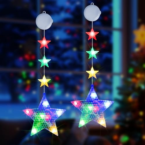 Buudala LED Sterne Weihnachtsbeleuchtung Fenster Innen, RGB Fensterdeko Weihnachten Stern mit Saugnäpfe LED Lichterkette mit Timer 2 modi Flackern+Immer an, Sterneweihnachtsdeko Hängend Weihnachtsdeko