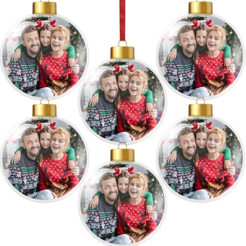 6pz Palla di Natale con Foto, Palline di Natale Personalizzate, Palline di Natale Trasparenti, Palline Trasparenti Apribili, Decorazione Albero di Natale Ciondoli Ornamenti Natalizi