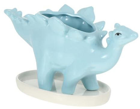 DOITOOL Dinosaurier Keramik Blumentopf Blau 1 Satz mit Untersetzer | Sukkulenten und Pflanzen, fürs Kinderzimmer und Zuhause, Niedliche Form, Leicht zu Entwässern