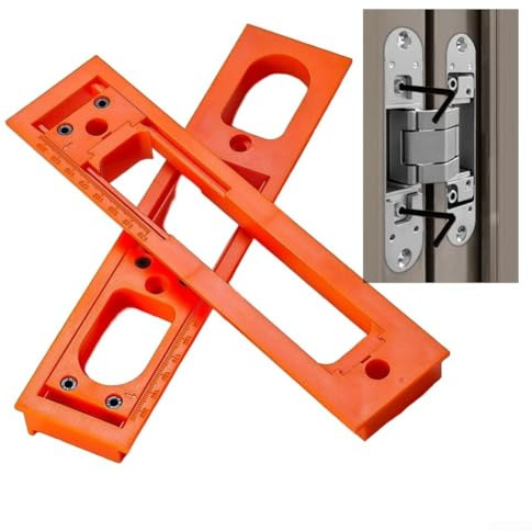 Door Hinge Slotting Tool for Cabinet and Wood Frames, 2-Pack Orange Template with Pre-Marked Guide Slots, Compatible with Standard Hinges, 250x55mm