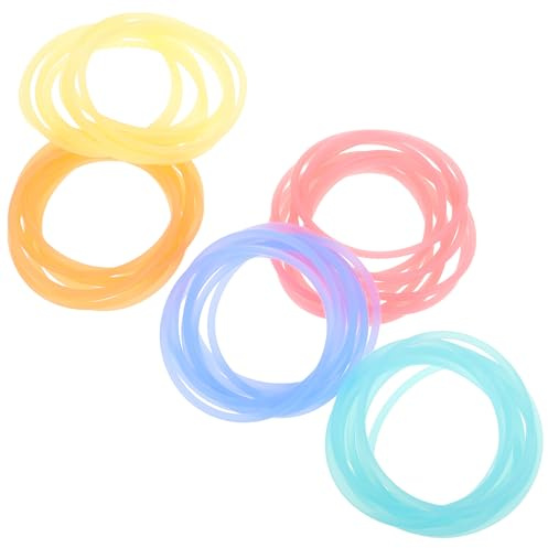 ORFOFE 50pcs Glow in Dark Silicone Bracelets Elastic Hair Bands Luminous Jelly Wristbands for Outdoor Games Carnival Party Favors Elastic Rubber