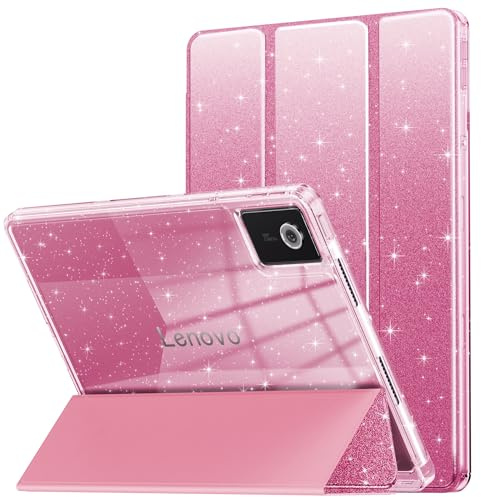 INFILAND Funda para Lenovo Idea Tab 11 Pulgadas 2025 (TB336ZU/336FU) / Moto Pad 2026, Cubierta Protectora Delgada Transparente con Brillos y Portaplumas, Bonita para Niños, Niñas y Mujeres (Rosa)