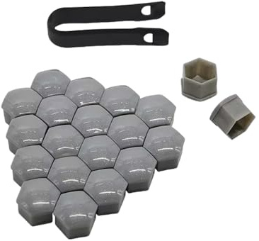 Whakano 20 Stück Radschraubenkappen mit 1 Abziehhaken für Schrauben,Schraubenabdeckung Auto Radkappen,Auto Mutter Covers,Reifenmutternabdeckungen,Universal Radschrauben Radmuttern 19mm,Grau
