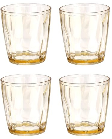 sourcing map 4Pcs Plastic Drinking Glasses, 7.1oz Unbreakable Drinking Cups Reusable Stackable Water Tumblers for Home Office Outdoors Beer Cocktail Water Juice Whiskey, Amber