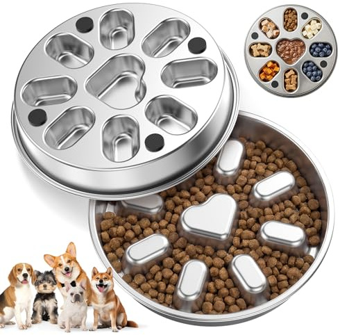 BAODBF 304 Edelstahl Slow Feeder Hundeschüssel Anti-Schling Napf | Blumenmuster Futternapf für Kleine und Mittlere Hunde Doppelseitig Trocken- und Nassfutter Silikonbasis 480 ml Hundenapf