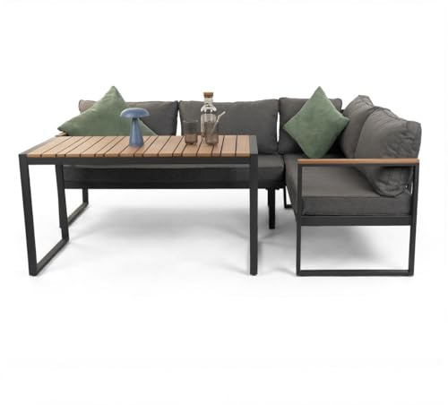 Greemotion Toledo Lounge-Set, Stahl und Holz-Kunststoff-Gemisch, Grau, mit 2-Sitzer und Tisch, 120 x 60 x 65 cm