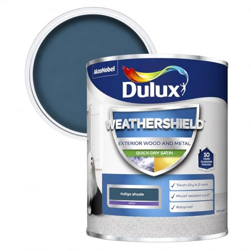 Indigo Shade Weathershield Quick Dry Exterior Satin Paint 750ml | Exterior Wood and Metal Paint | Mid Sheen Weatherproof Finish | Outdoor Satin Paint for Doors Gates Railings and Window Frames