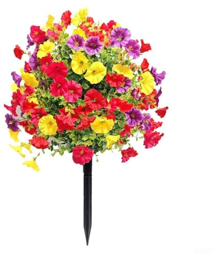 Flor violeta artificial, estacas de tierra con clavos, decoración de jardín, decoración del hogar, adorno de planta falsa para césped, patio, paisaje flor (H)