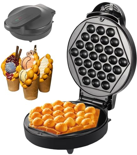 Hong Kong Style Bubble Våffelmaskin, 1000W elektrisk äggpuff konmaskin med dubbelsidig uppvärmning, icke-Stick Coating för Home Cafe Dessert Shop