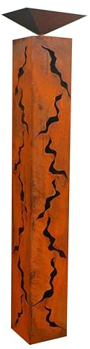 Gartendekoshop24 – Gartendeko Rost, Rostsäule mit Schale für draußen, 100 cm. Handgemachte Rostsäule aus Edelrost mit Schale zum Dekorieren. Rost Skulptur mit Muster, für draußen, Garten.