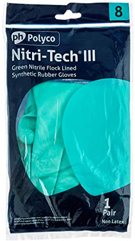Polyco GL36M 925 Nitri Tech III Chemical Resistant Gloves, Single Pair, Size 8/Medium, Green