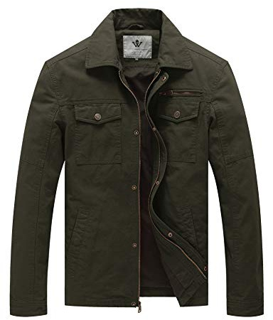 WenVen Men's Outdoor Lightweight Military Jacket Multi Pockets | Cotton, Classic fit, Warm, Stand collar, Denim-inspired, Youthful, Spring fall, Walking, Hiking, Outdoor, Daily wear