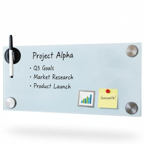 Melko Glasmagnettafel Whiteboard Pinnwand beschreibbar 60x20x0,4 cm Weiß | für starke Neodym-Magnete geeignet, trocken und feucht abwischbar, verdeckte Wandhalterung, für Flur, Küche und Kinderzimmer