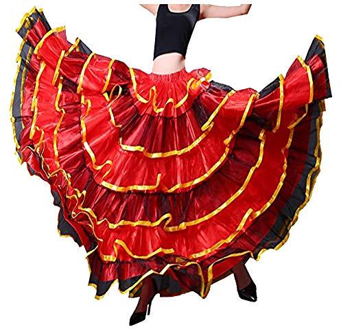 Langer Tutu-Rock für Damen, Ballsaal, Flamenco, Bauchtanz, Performance, Halloween-Kostüm, Rot/Ausflug, einfarbig (Getaway Solids), Einheitsgröße