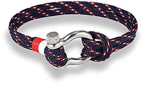 EXINOX Bracelet Nautique Manille en Acier | Homme et Femme | Cuir d'acier Inoxydable (Bleu et Rouge)